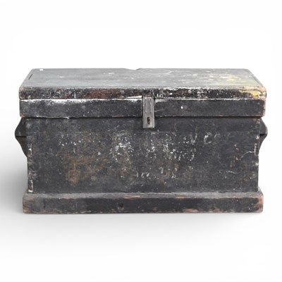Lot 151 - An early 20th century black painted wooden box,...