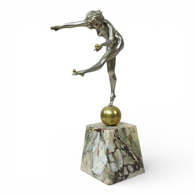 Lot 2 - After Colinet, The Juggler, silvered metal, on...