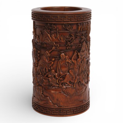 Lot 60 - A Chinese carved wooden brush pot