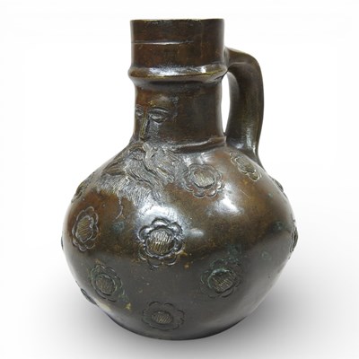 Lot 39 - A German bronze Bartmann jug, or bellarmine,...