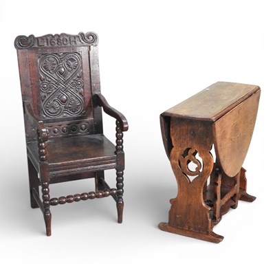 Lot 524 - An oak throne chair, dated 1680, with initials...