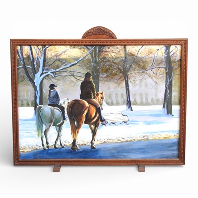 Lot 286 - A 1930s oak fire screen, of large proportions,...