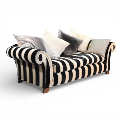 Lot 606 - A modern blue and gold striped upholstered...
