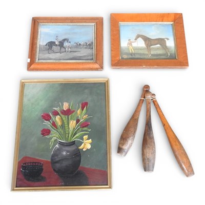 Lot 663 - Two horse pictures, together with a still life...