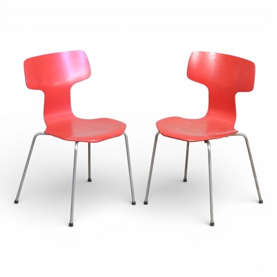 Lot 49 - A pair of red painted bentwood Hammer dining...