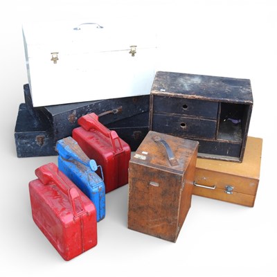 Lot 667 - A collection of wooden workshop boxes and...