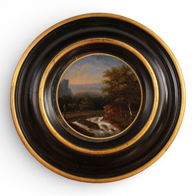 Lot 357 - Italian school (19th century), river landscape,...