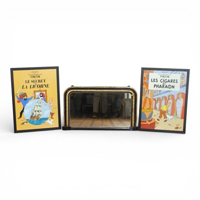 Lot 615 - A gilt overmantel mirror, together with two...