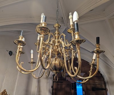 Lot 143 - A large Dutch brass chandelier, drop approx. 78cm