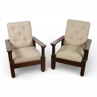 Lot 249 - A pair of early 20th century oak reclining...