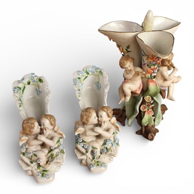Lot 566 - A Dresden porcelain vase, h.25cm, together...