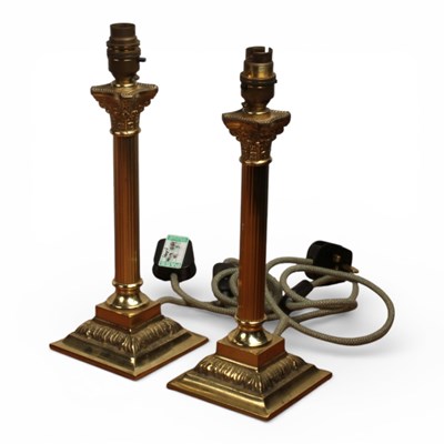 Lot 263 - A pair of brass Corinthian column table lamps,...