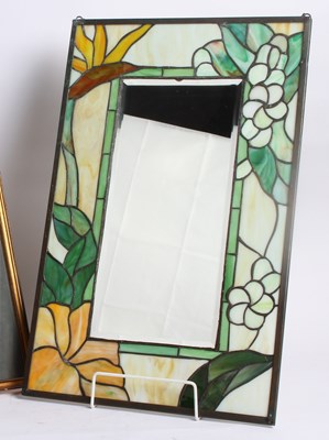 Lot 521 - A stained glass wall mirror, 54x34cm.