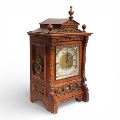 Lot 185 - A German Lenzkirch oak cased bracket clock,...