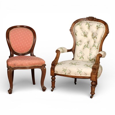 Lot 718 - A Victorian mahogany floral upholstered...