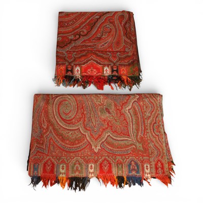 Lot 329 - Two paisley shawls, both approximately 180cm x...