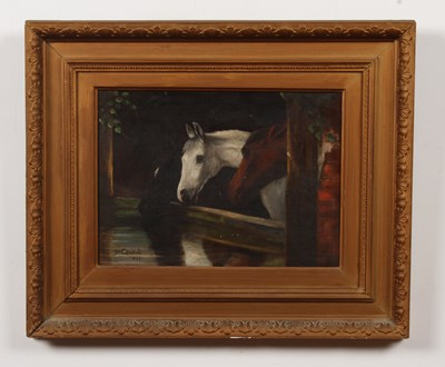 Lot 325 - H. Sandal (19th century), horses drinking, oil...