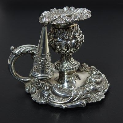 Lot 337 - An ornate George IV silver chamberstick,...