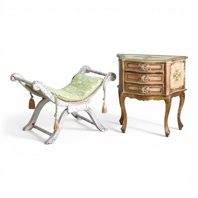 Lot 314 - A white painted X-frame footstool, together...