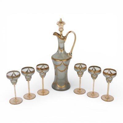 Lot 230 - A Venetian set of six wine glasses, heightened...