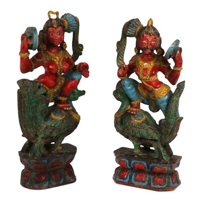Lot 212 - A pair of large vintage Indian carved wood...