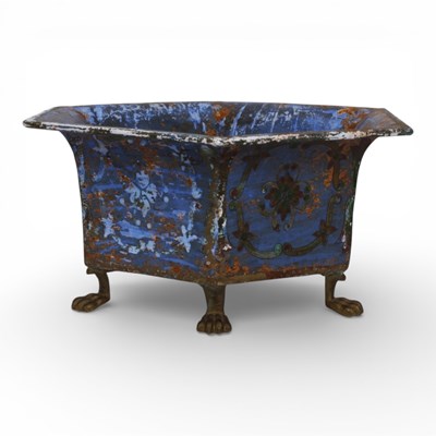 Lot 545 - A hexagonal decorative metal planter with six...