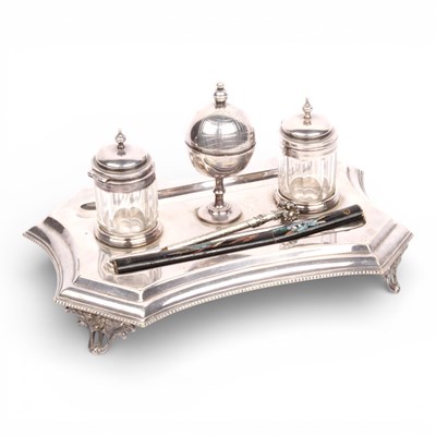 Lot 196 - A silver plated desk stand, together with a...