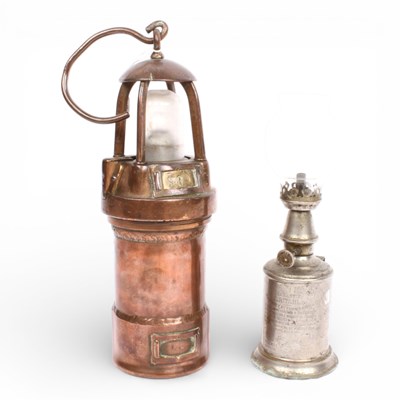 Lot 332 - An unusual vintage miner's lamp, together with...