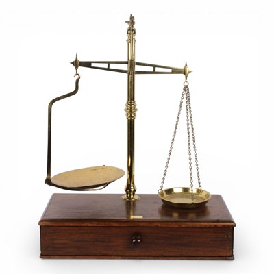 Lot 229 - A large set of antique brass apothecary scales.
