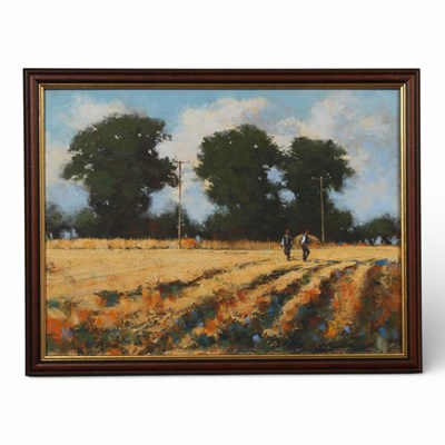 Lot 204 - Maurice Crawshaw (b.1947), 'Harvesting', oil...
