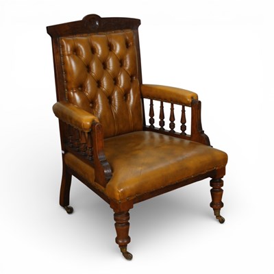 Lot 228 - A Victorian tan button upholstered carved...