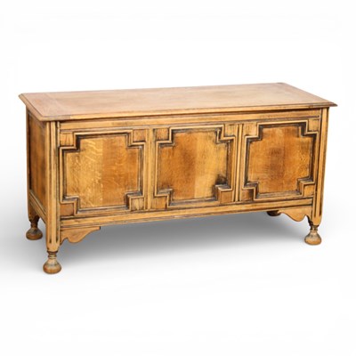 Lot 643 - A 20th century carved oak coffer, L121cm