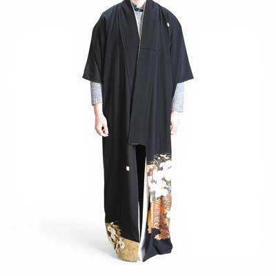 Lot 232 - A Japanese black kimono, embroidered with...