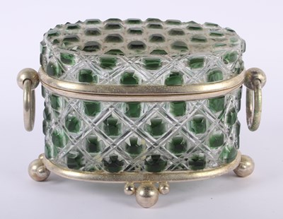 Lot 137 - A green overlaid cut glass casket, with white...