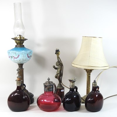 Lot 176 - A 19th century cranberry glass decanter, with silver plated mounts, 19cm high