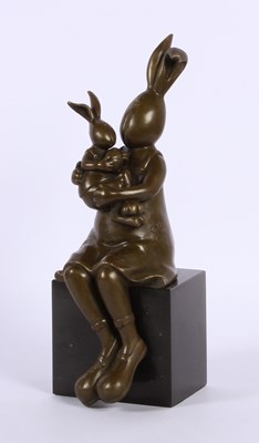 Lot 135 - A contemporary bronze model of rabbits, munted...