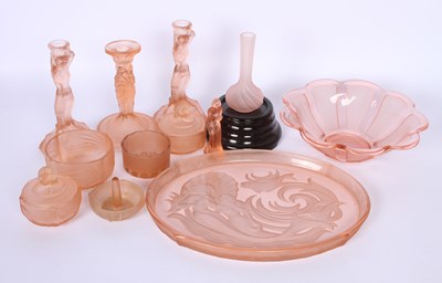 Lot 176 - A collection of Art Deco pink glassware, to...
