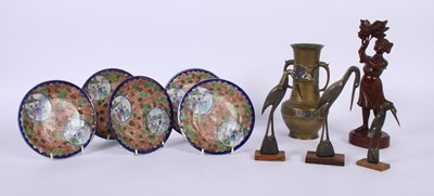 Lot 224 - A Chinese brass and cloisonné vase, h.20cm,...