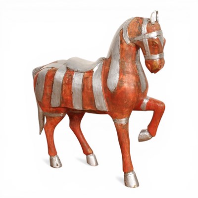Lot 163 - A large carved wood and metal model of a horse
