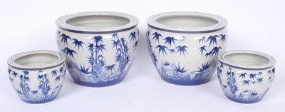 Lot 102 - A pair of large Chinese blue and white bowls,...