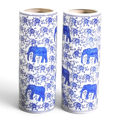 Lot 559 - A pair of blue and white porcelain stick...