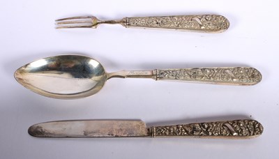 Lot 72 - A George V silver three piece knife, fork and...