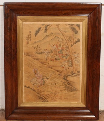 Lot 400 - A 19th century Chinese battle painting on silk,...