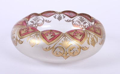 Lot 251 - A Bohemian coloured glass bowl, hand painted,...