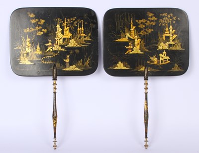 Lot 240 - A pair of 19th century black lacquered and...