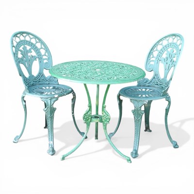 Lot 603 - A green painted metal garden table, 69cm wide,...
