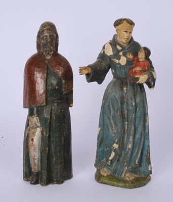 Lot 164 - Two antique religious polychrome painted...