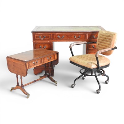 Lot 631 - A reproduction pedestal desk, together with a...