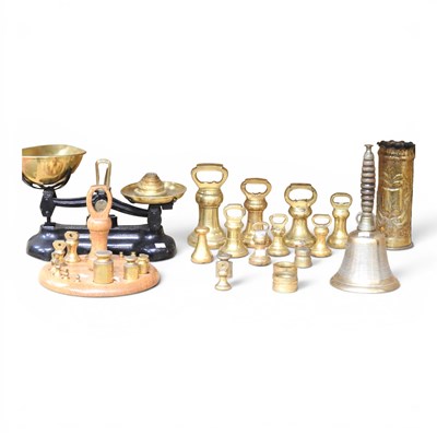 Lot 479 - A set of brass and iron kitchen scales,...