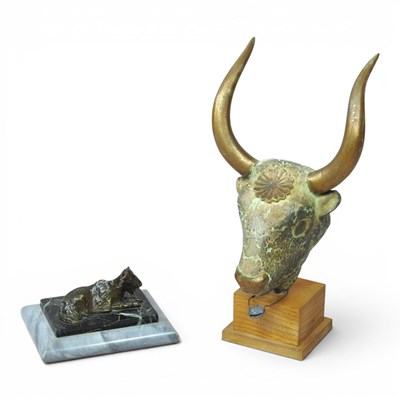 Lot 160 - A bronze model of a goat, 20th century, on a...